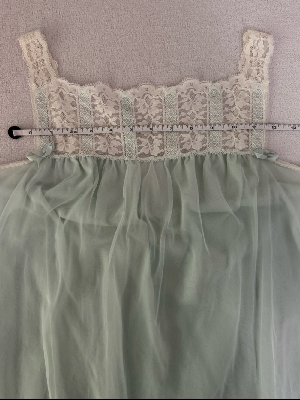 SOLD Vintage 60s Mint Green-Blue Babydoll Chiffon Nightgown - Picture 7 of 8